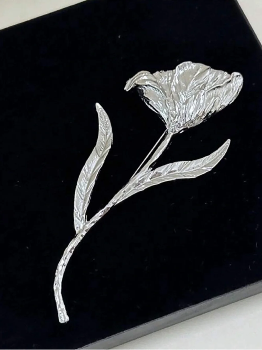 Moonlit Tulip Silver Floral Pin